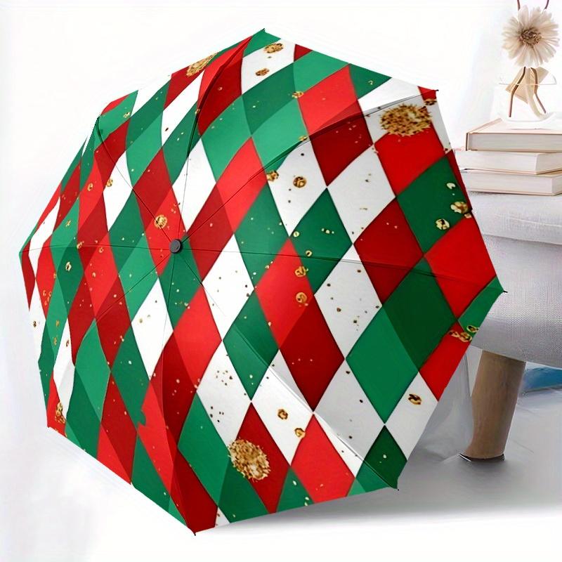 

1pc Christmas Pattern Automatic Folding Umbrella - Portable Foldable Design with 8 Ribs, Durable Plastic & Iron Frame, Casual