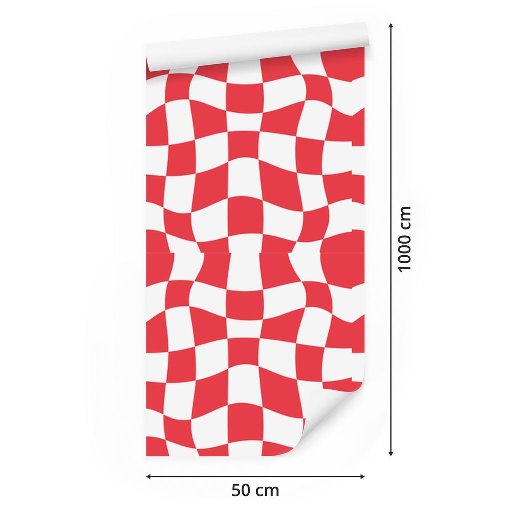 Wallpaper Casual Checkerboard White and Red 50x1000