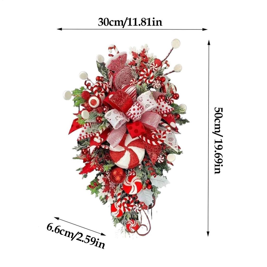2025 Christmas Door Wreath Red And Candy Cane Teardrop Ornaments With Balls For Home Outdoor Decoration Christmas Flower