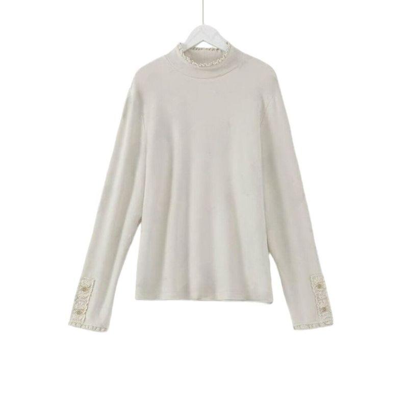 

De Rong Lace Collar Stylish Versatile Base Layer 2025 Autumn and Winter New Exquisite Loose Slimming Long-Sleeve Women s Top White German Velvet Premium Edition L