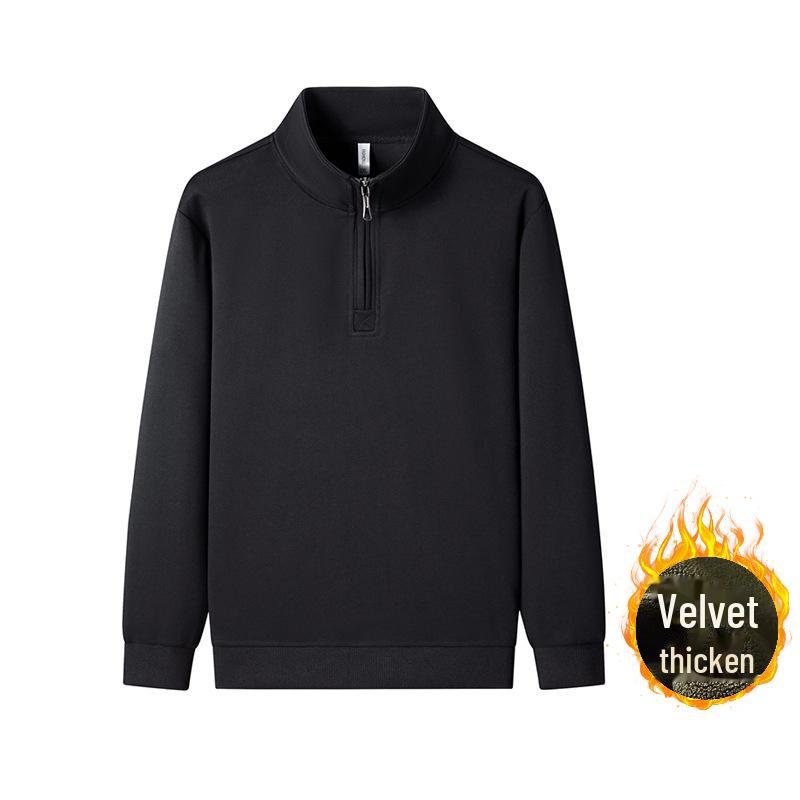Men's American Style Half Zipper Stand Collar Pullover - Spring/Autumn Trendy Plus Velvet Sweatshirt