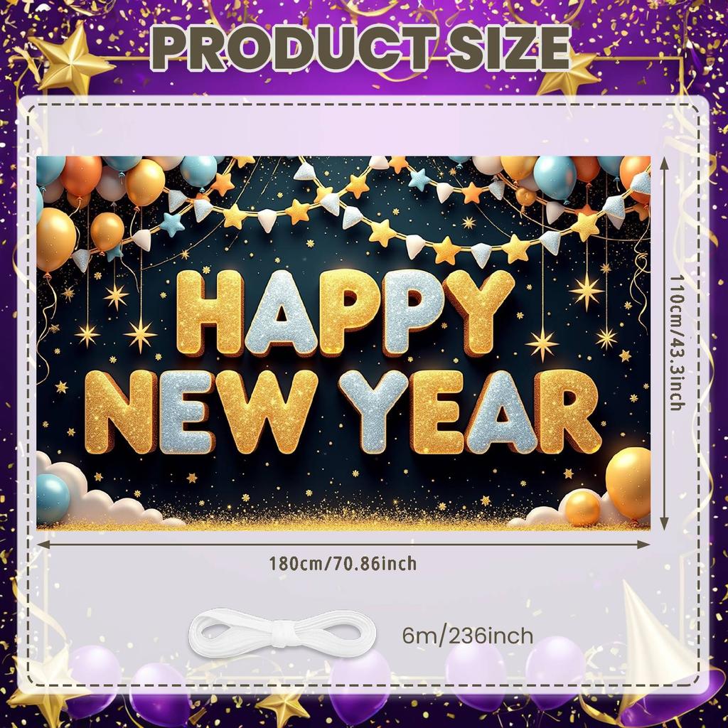 Happy New Year Banner Balloon Decor New Year Banner Photo Backdrop Navy Background Holiday Banner For Holiday Celebration Office