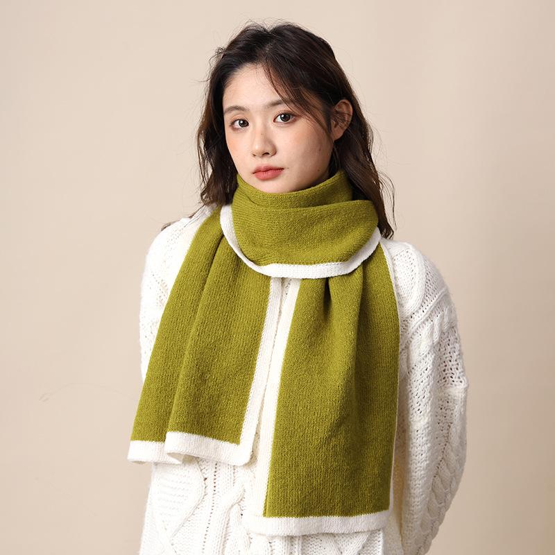 French Simple New Black and White Knitted Wool Scarf Women's Winter Warm Couple Small Scarf Versatile and Thick