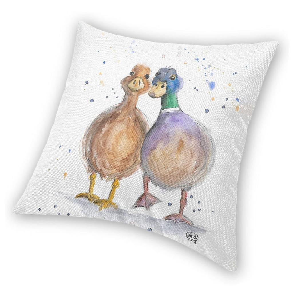 Couple Of Duck Lovebirds Square Pillowcase Polyester Linen Velvet Pattern Zip Decorative Pillow Case Car Cushion Cover 18"