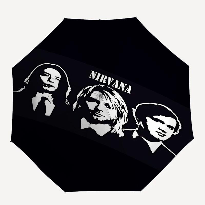 1pc Nirvana Kurt Cobain Automatic Open Close Umbrella with 8-Rib Windproof Canopy Compact Portable Travel Umbrella10247
