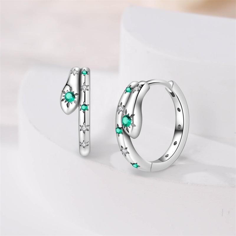 Snake Earrings 925 Silver Green Zircon Mysterious Spirit Snake Ear Studs For Women Formal Anniversary Birthday Party Jewelry
