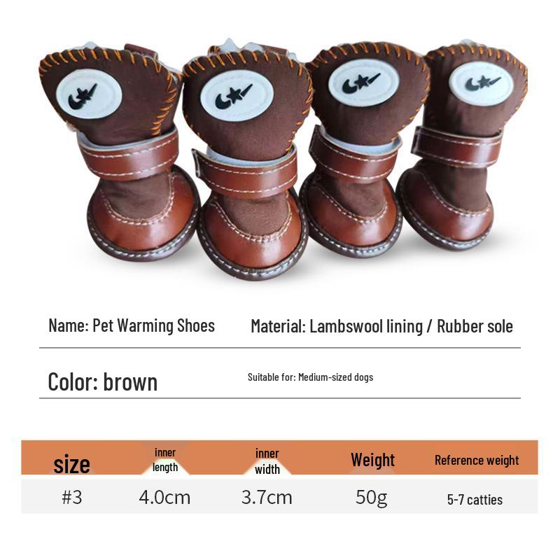 Durable Pet Warm Shoes with Lambswool Lining and Rubber Sole