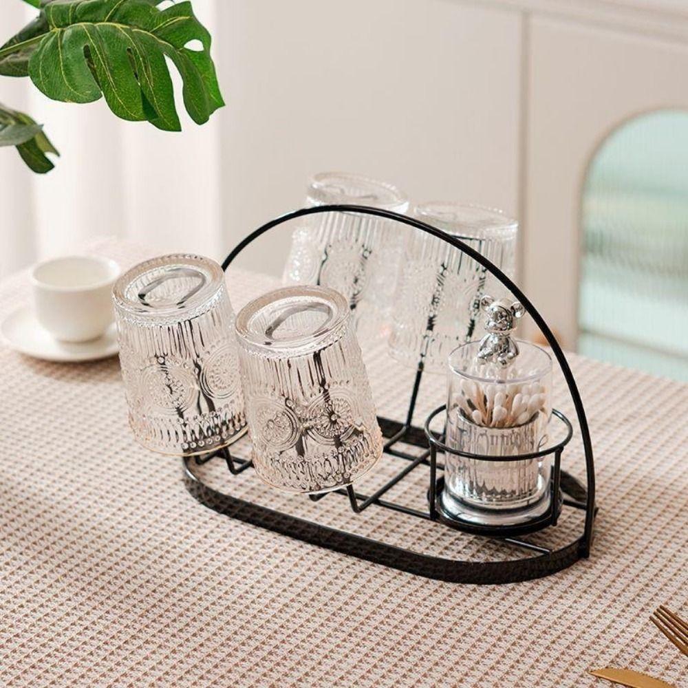 Iron Water Cup Drying Rack Gold/Black Glass Cup Drain Holder Durable Tea Cup Holder for Home