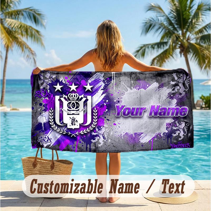 Custom Text Beach Towel, Soft Absorbent Swimming Multi-use TowelAnderlecht FC logo