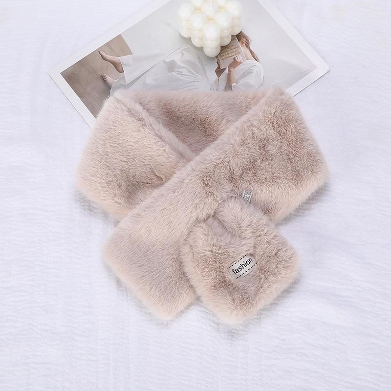 Korean Winter Plush Luxury Cross Fur Scarf for Women