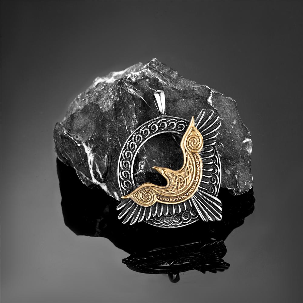 Stainless Steel Norse Mythology Eagle Necklace Men Vikings Raven Never Fade Gold Color Vegvisir Slavic Runes Amulet Pendant Gift