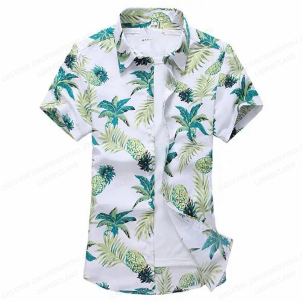 Camicie Hawaiane Floreali Estive Uomo Moda Camicia a Maniche Corte Camicetta a Fiori Collo Turn-Over Casual Revers Camisas Abbigliamento Uomo