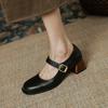 Kvalitní pravá kůže Dámské Lodičky 2024 Jaro Léto Retro Styl Stručné Tlusté Podpatky Přezka Boty Žena Běžné boty Mary Jane
