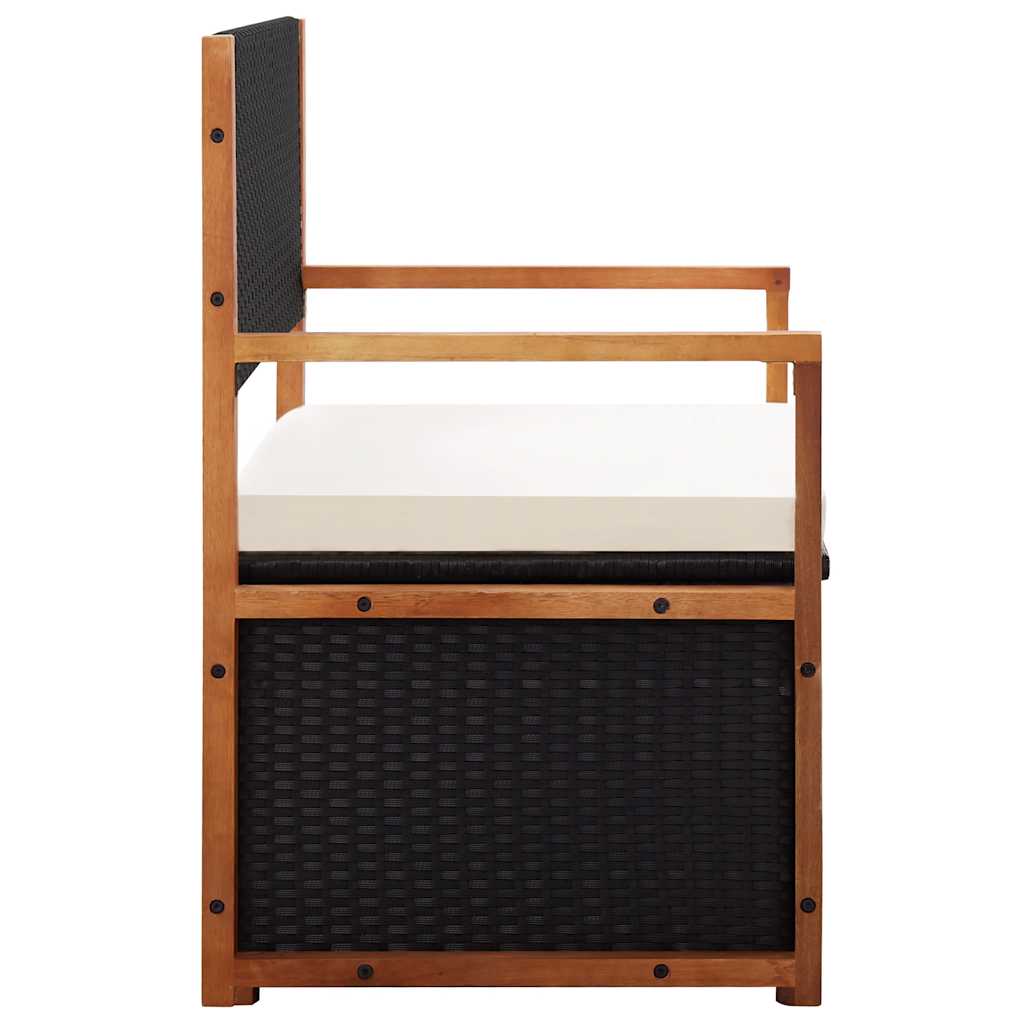 Storage Bench 115 cm Poly Rattan Solid Acacia Wood Black