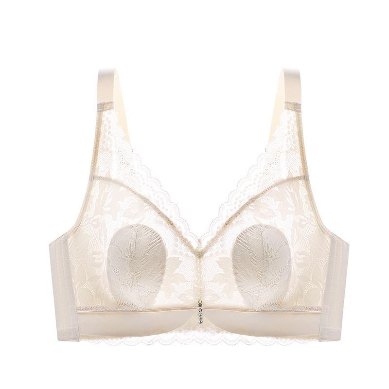 Crystal Lace Bunny Ears Wireless Bra - Breathable, Thin, Side Support for Smaller Looking Bust