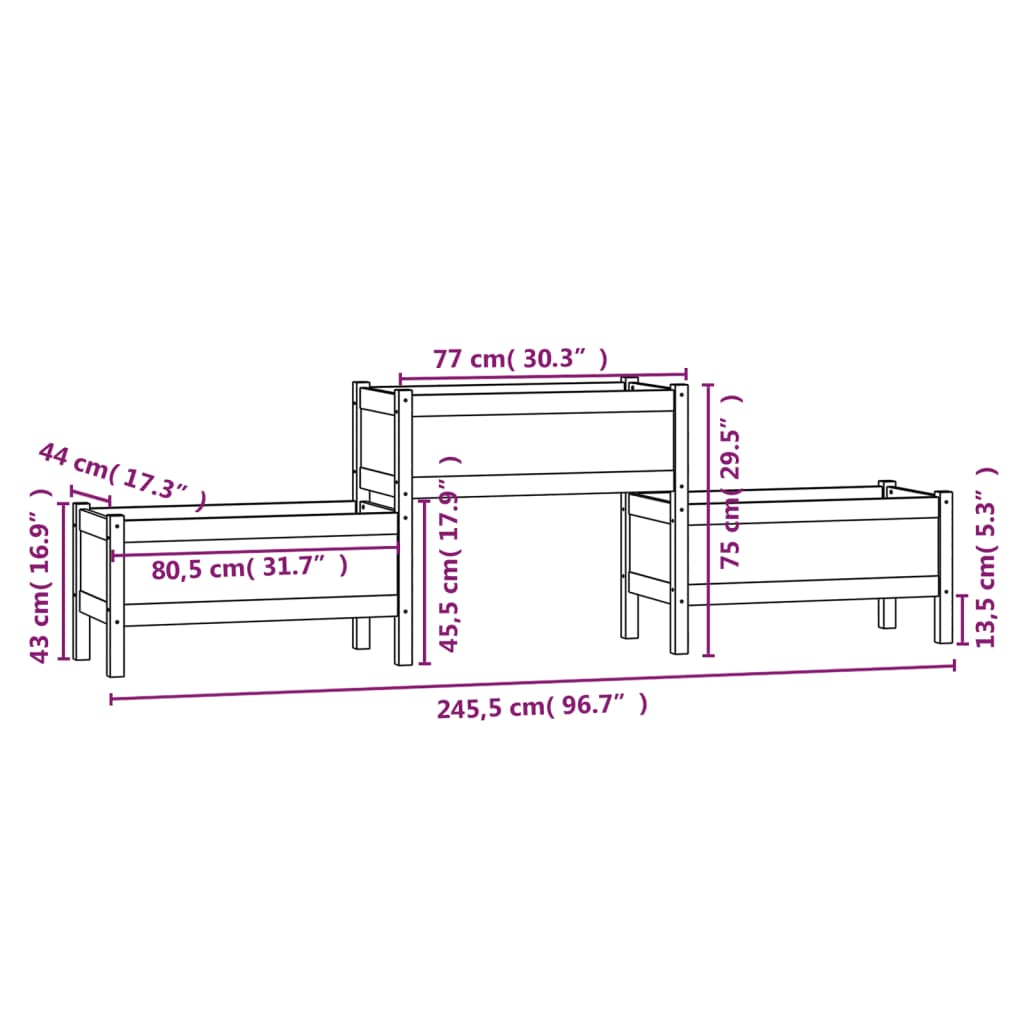 Planter Box Gray 245.5 X 44 X 75 Cm Solid Pine Wood