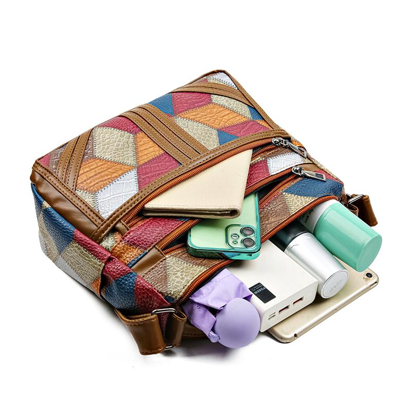 Farbblock Karodekor Mehrschichtige Umhängetasche Große Kapazität Tägliche Nutzung Schultertasche für Frauen Vintage