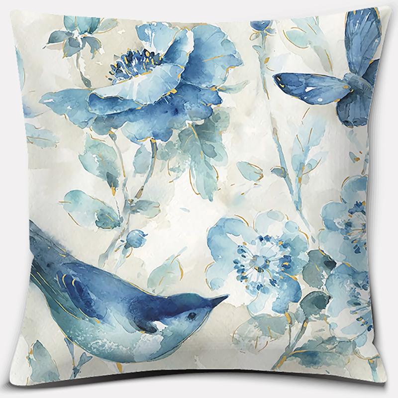 Flower and Bird Printing Series Pattern Pillowcase Square Pillowcase Home Office Decoration Pillowcase