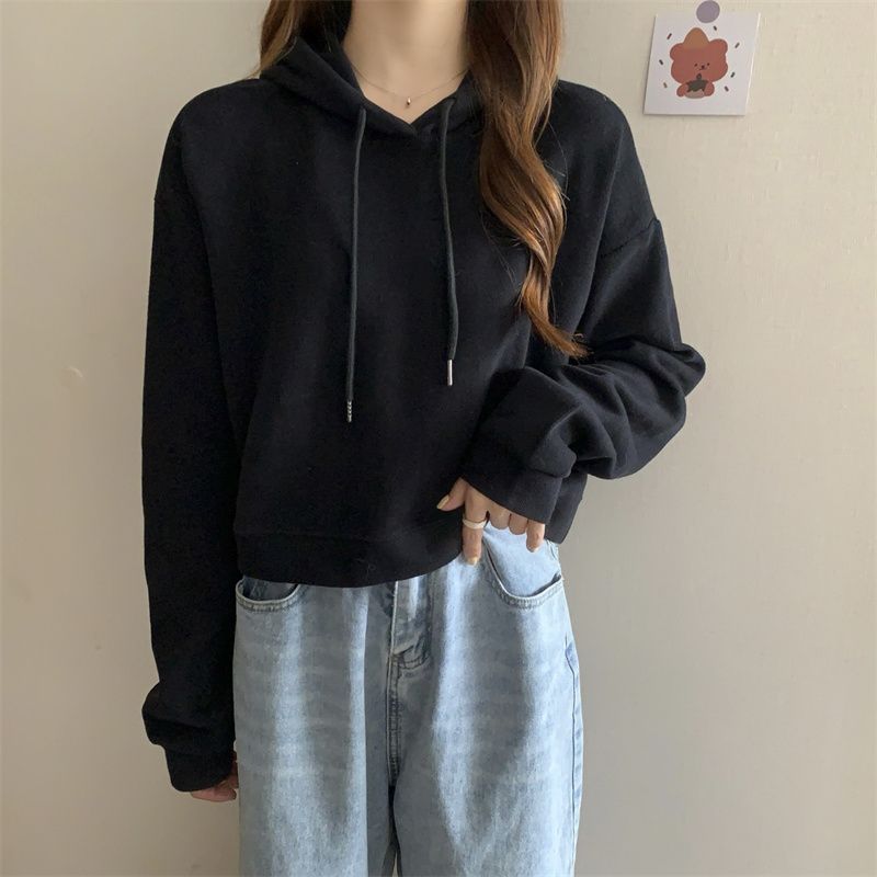 Loose High Waist Pullover Long-sleeved Top New Women's Autumn Short Hooded Sweatshirt