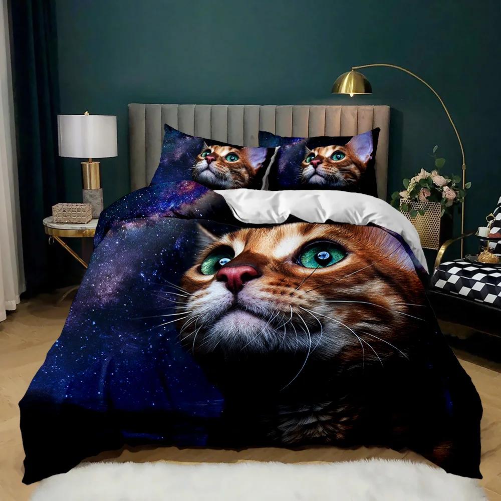 

Cats Duvet Cover Set Twin For Girl Boys Cute Cat Pattern Bedding Set 3D Cat Comforter Cover Animal 2/3pcs Polyester Quilt Cover EU single(135x200cm)