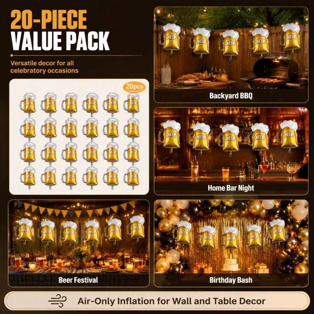 20 Pcs Large Size Beer Mug Balloon Aluminum Foil Foil Balloon Beer Balloon Background Decoration
