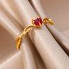 Red Heart Zircon Rings For Women Girls Gold Color Stainless Steel Ring  Wedding Engaement Romantic Party Jewelry Girlfriend Gift