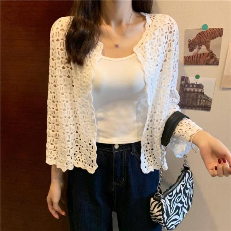 Knitted Cardigan Women's Thin New Spring and Summer Shawl with Short Hollow Versatile Top Jacket