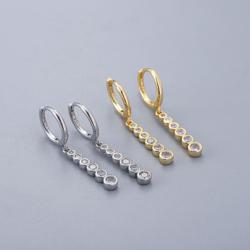 ANENJERY Zircon Long Hoop Earrings Simple Light Luxury Golden Silver French Earrings