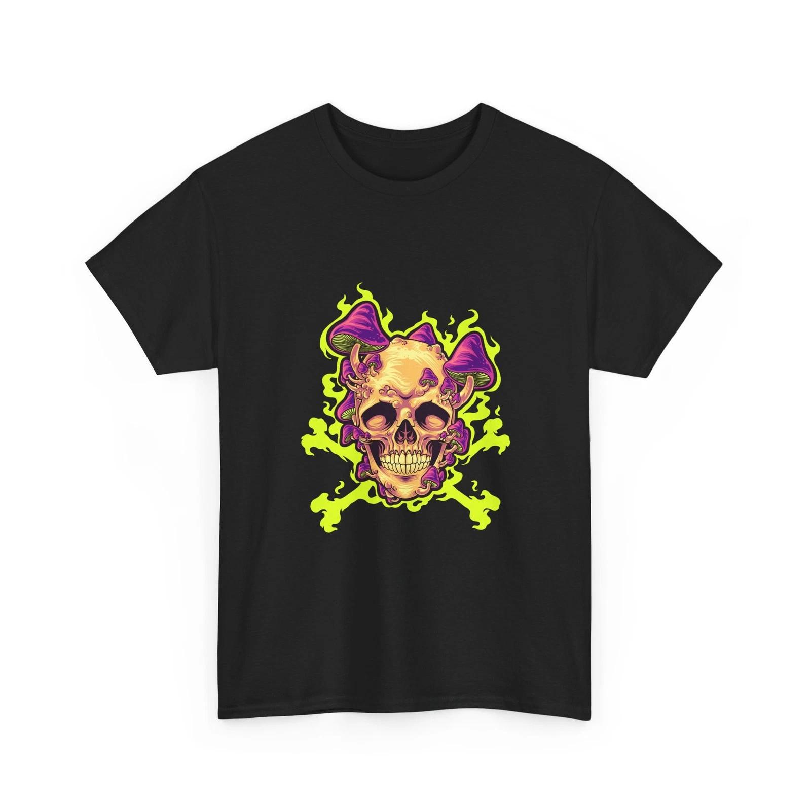 Футболка с Неоновым Черепом и Ушами Летучей Мыши | Крутая Футболка с Черепом, Броский Стиль, Модная Рубашка 2XL