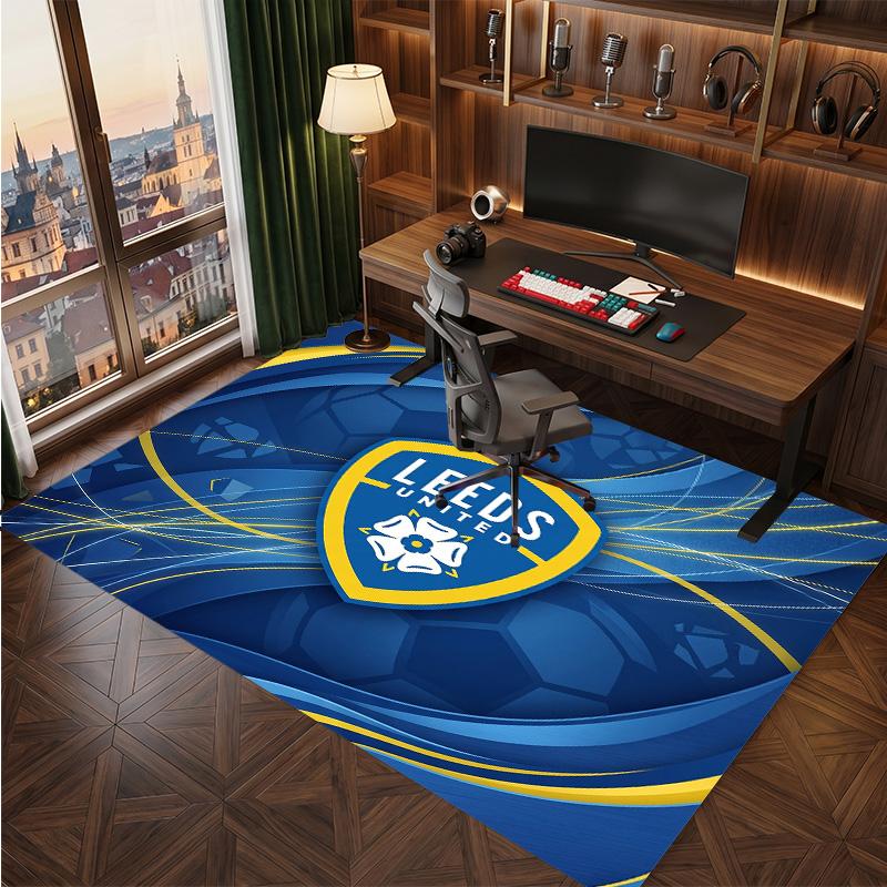 Leeds United Football Print Crystal Velvet Rug, Comfortable Water Absorbent Non Slip Indoor Floor Carpet