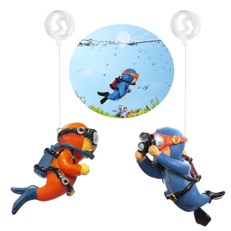 2pcs Cute Floating Diver Ornament Adjustable Position Fish Playmate For Aquarium Fish Tank Swimming