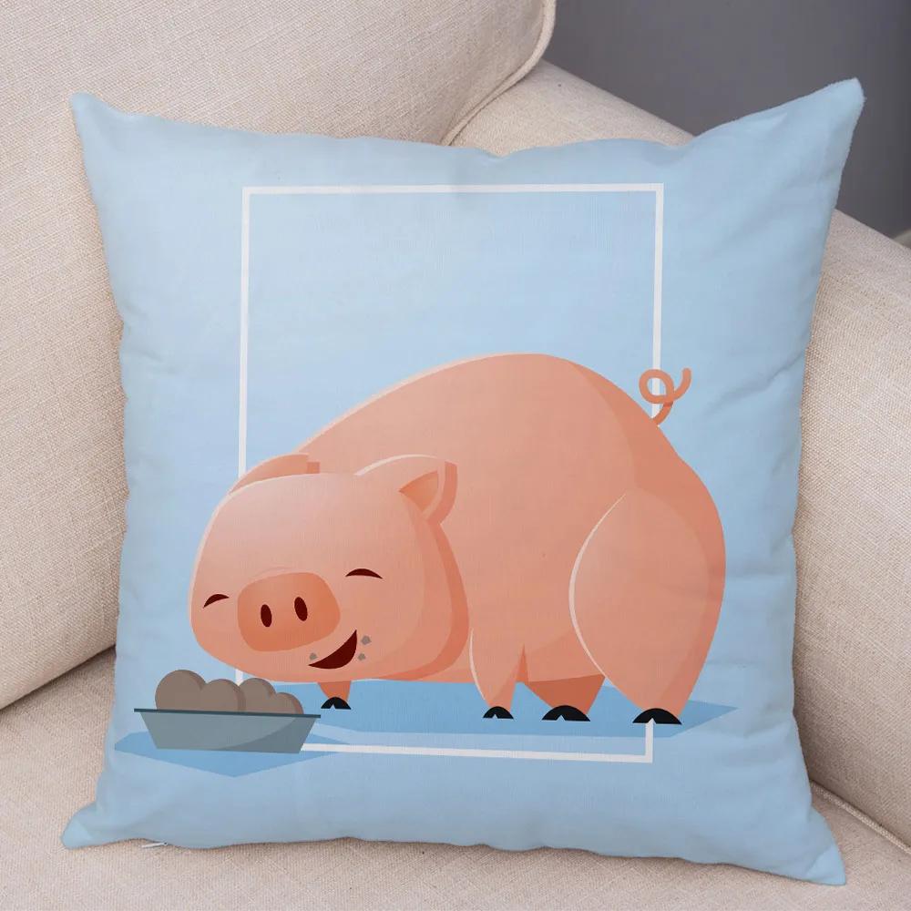Cute Cartoon Animal Decoration Pillowcase Pig Bear Cow Shark  Sofa Room Cushion Cover Kindergarten Home
