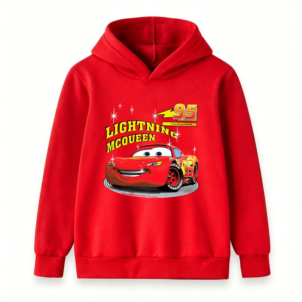 Kids Boys Girls Cute Red Racing Car 95 Graphic Print Casual Pullover Hoodie Soft Long Sleeve Warm Hooded Sweatshirt For Daily Wear And Sport