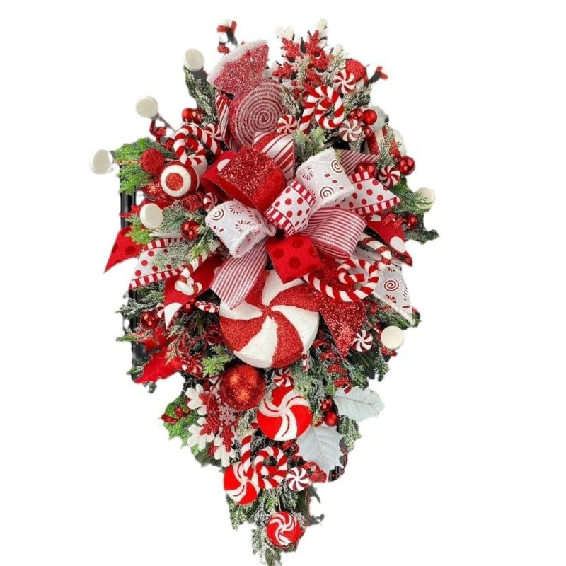 

Colorful Christmas Wreath Shatterproof Ornament For Kids Pet Indoor and Outdoor Party Decoration Candy Garlands 1 красный