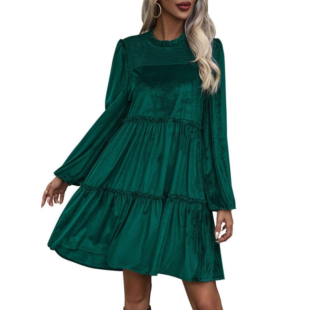 Herbst Damen Weihnachts Grün Kleid