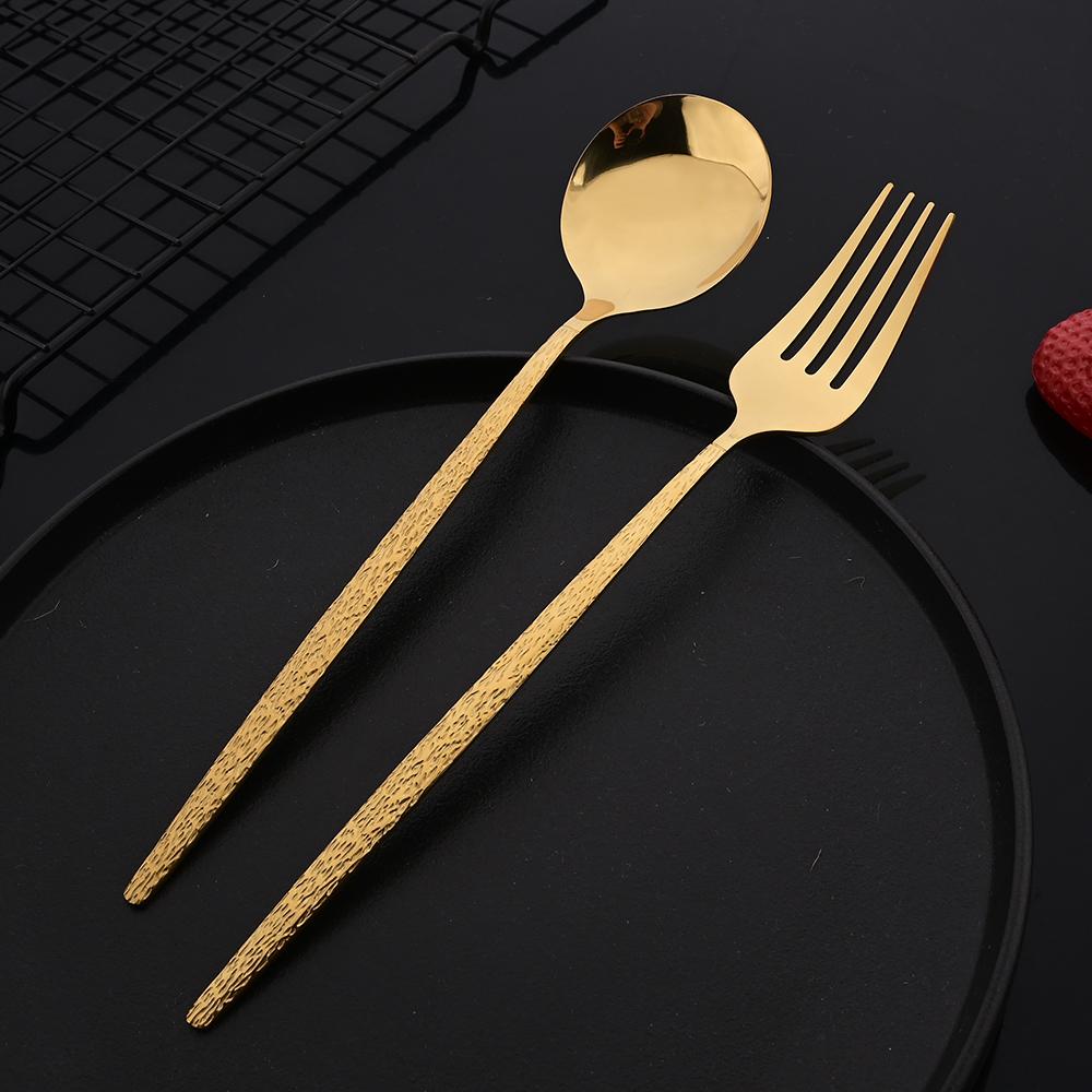 24Pcs Black Western Dinnerware Set Stainless Steel Cutlery Set Fork Steak Knife Spoon Tableware Set Flatware Silverware Set