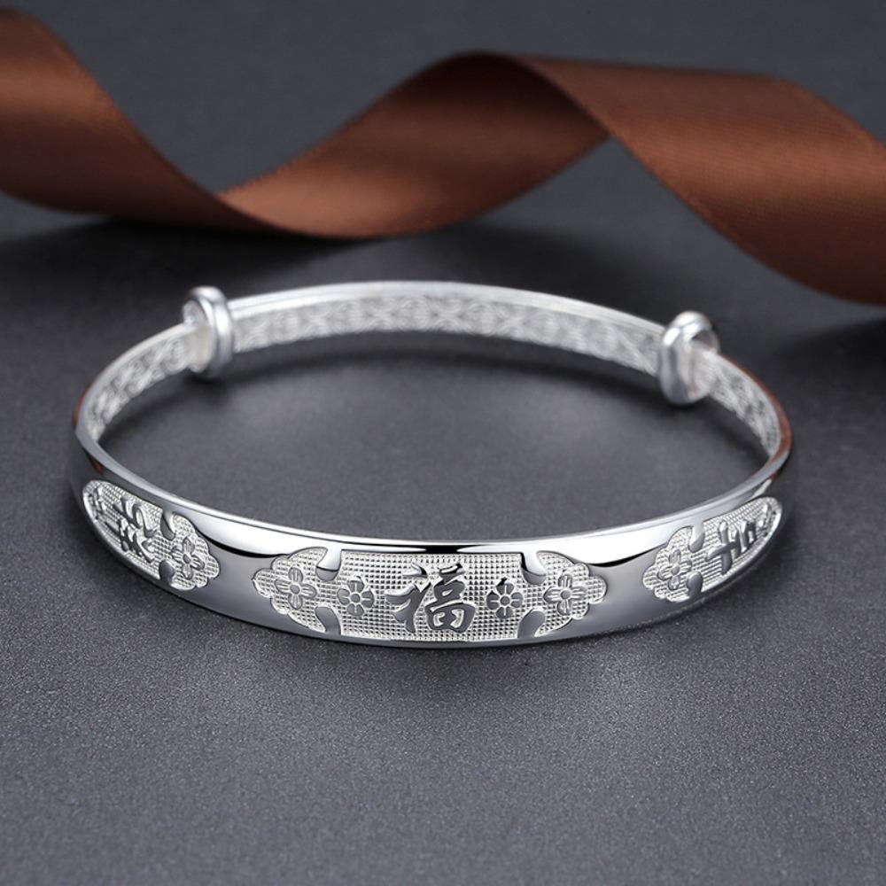 Silver Plated Lucky Bracelet for Women Floral Fevilá Bangle Open Flower Jewelry