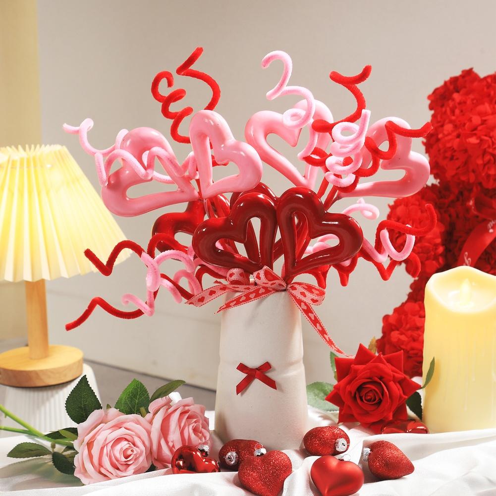 Decorative Valentines Day Heart Shaped Berry Sprigs Floral Arrangement with Silk Flowers for Home Tabletop and Craft Use