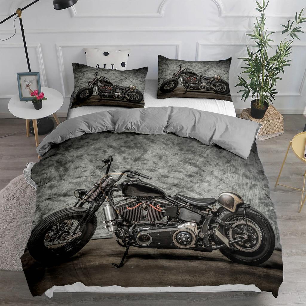 Motorcykel Skönhetstäcke Set 2/3 Delar Täcke Sängkläder 100% Hög Kvalitet Supermjukt Bekvämt Sängklädesset Hett