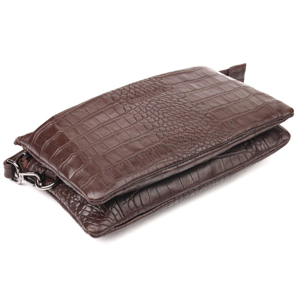 Interesting Clutch for Men Made of Genuine Textured Leather with Crocodile Embossing CANPELLINI 21554 Brown