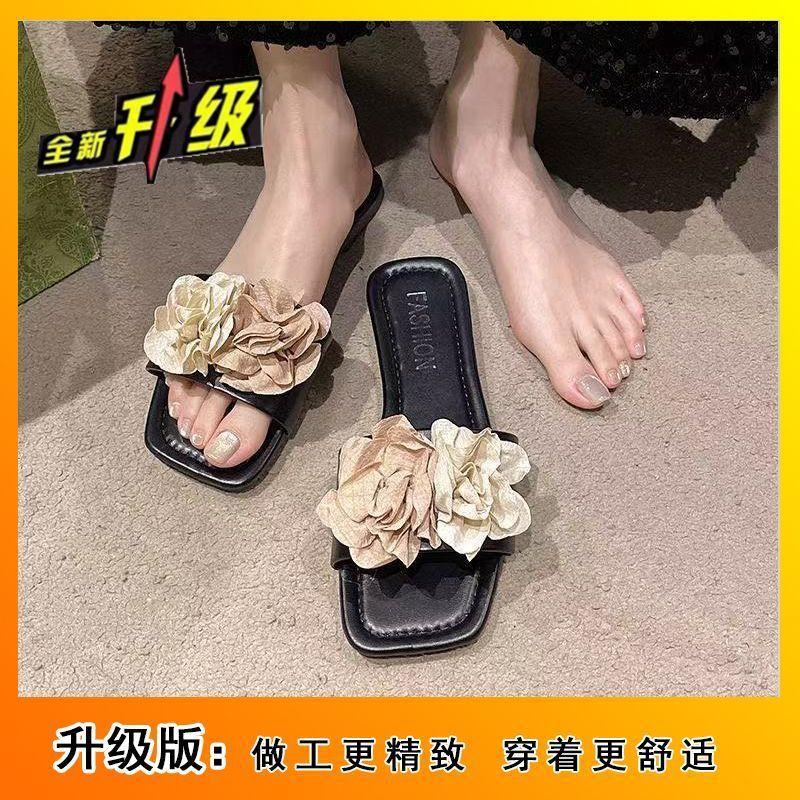 Flat-bottomed Beach Fairy Flower Girl One-word Sandals 2025 Summer New Outer Wear Holiday Seaside with Skirt Slippers