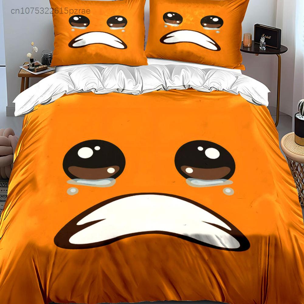 Cute Crying Orange Face Emoji 3PCS Bedding Set Soft Microfiber Duvet Cover Pillowcase Set For Kids Teens Bedroom Decor