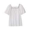 INMAN Women's French Embroidered Cotton Square Neck Puff Sleeve Blouse