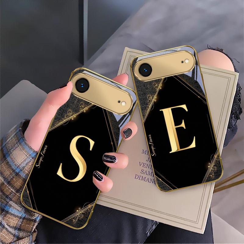 Luxurious emblem letters For IPhone 17Pro Max 16 17 Pro 15 Pro 14 13 Plus 12 Mini 11Pro Max XR 16E 17Air Golden glass phone case