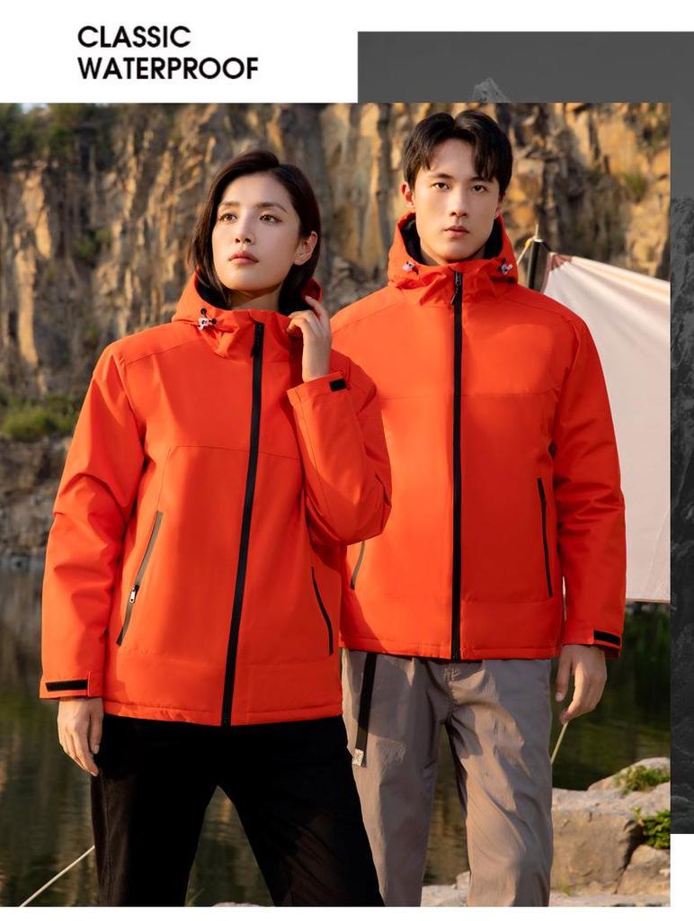 Unisex Waterproof Windbreaker: Breathable, Cotton-Padded, Team Style Workwear for Outdoor Warmth