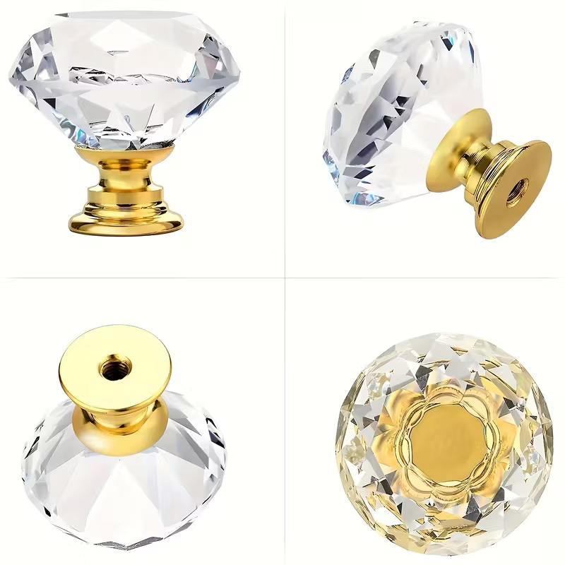 10Pcs/pack 30mm Clear Crystal Cabinet Knobs,Diamond Shape Dresser Pulls,Drawer Wardrobe Cupboard Handles,Furniture Door Hardware