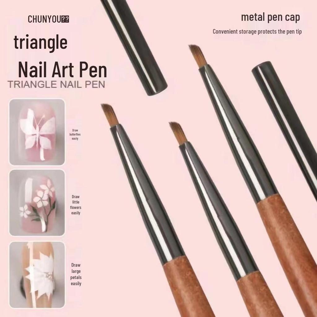 Sandalwood Handle Triangle Nail Art Brush for Painting Butterflies, Petals, Leaves, Gel Flowers, and Embossing.