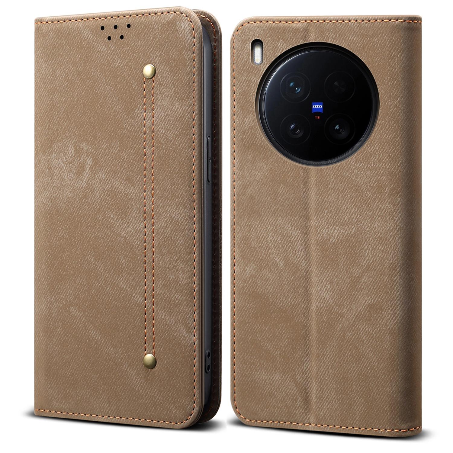 

For vivo X200 Ultra 5G Case Jeans Cloth Texture Anti-Scratch Leather Stand Phone Cover B