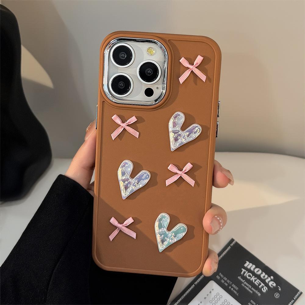 Gentle Love Bow 16promax Mobile Phone Case Iphone17 Three Dimensional 11 Suitable for Apple 13 Temperament 14 Soft