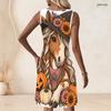 Women Plus Size Sleeveless A Line Dress Round Neck Keyhole Ring Halloween Ghost Pumpkin Printed Casual Dress